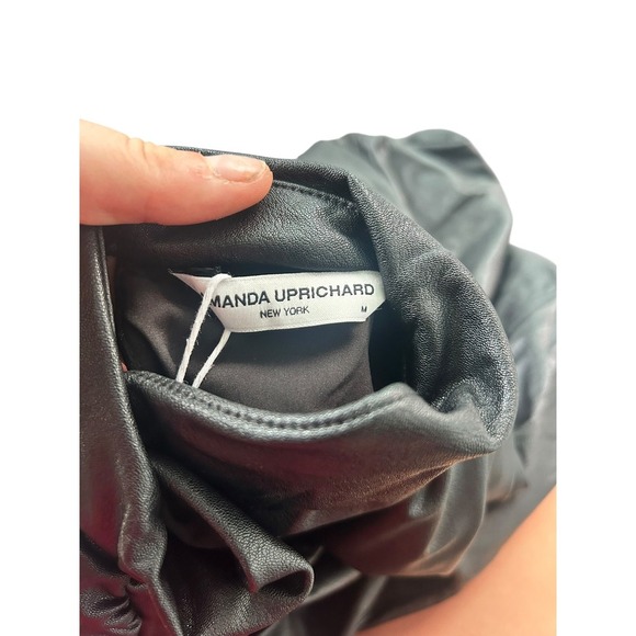 Amanda Uprichard Fabienne Black Faux Leather Sleeveless Top Cowl Neck Blouse - Picture 8 of 9